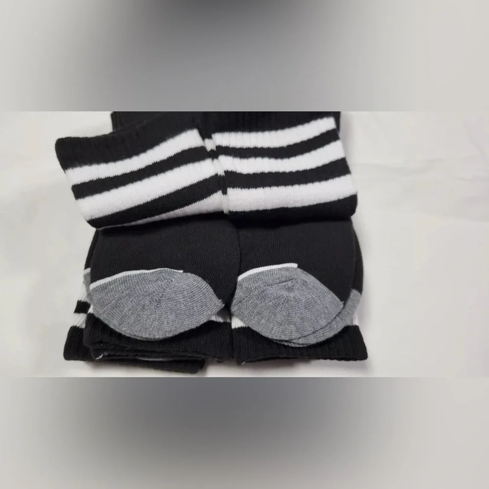 Adidas Men’s Cushioned 3 stripe roller black white crew socks 6 pair pack NEW